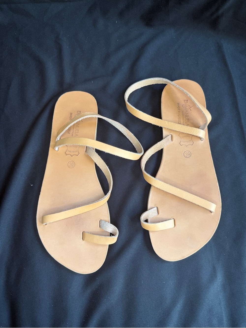Emmanuela Handcrafted Greek Leather Sandals — Tan Toe-Ring Flat size 8/39